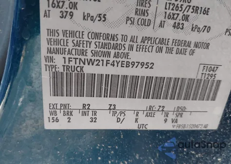 2000 Ford F-250 Lariat/Xl/Xlt from USA, damaged, VIN 1FTNW21F4YEB97952